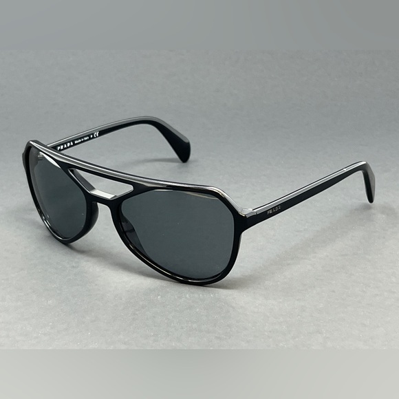 Prada Sunglasses PR22R 1AB3C2 Black 58mm Aviator Unisex Italy Authentic - Picture 1 of 8